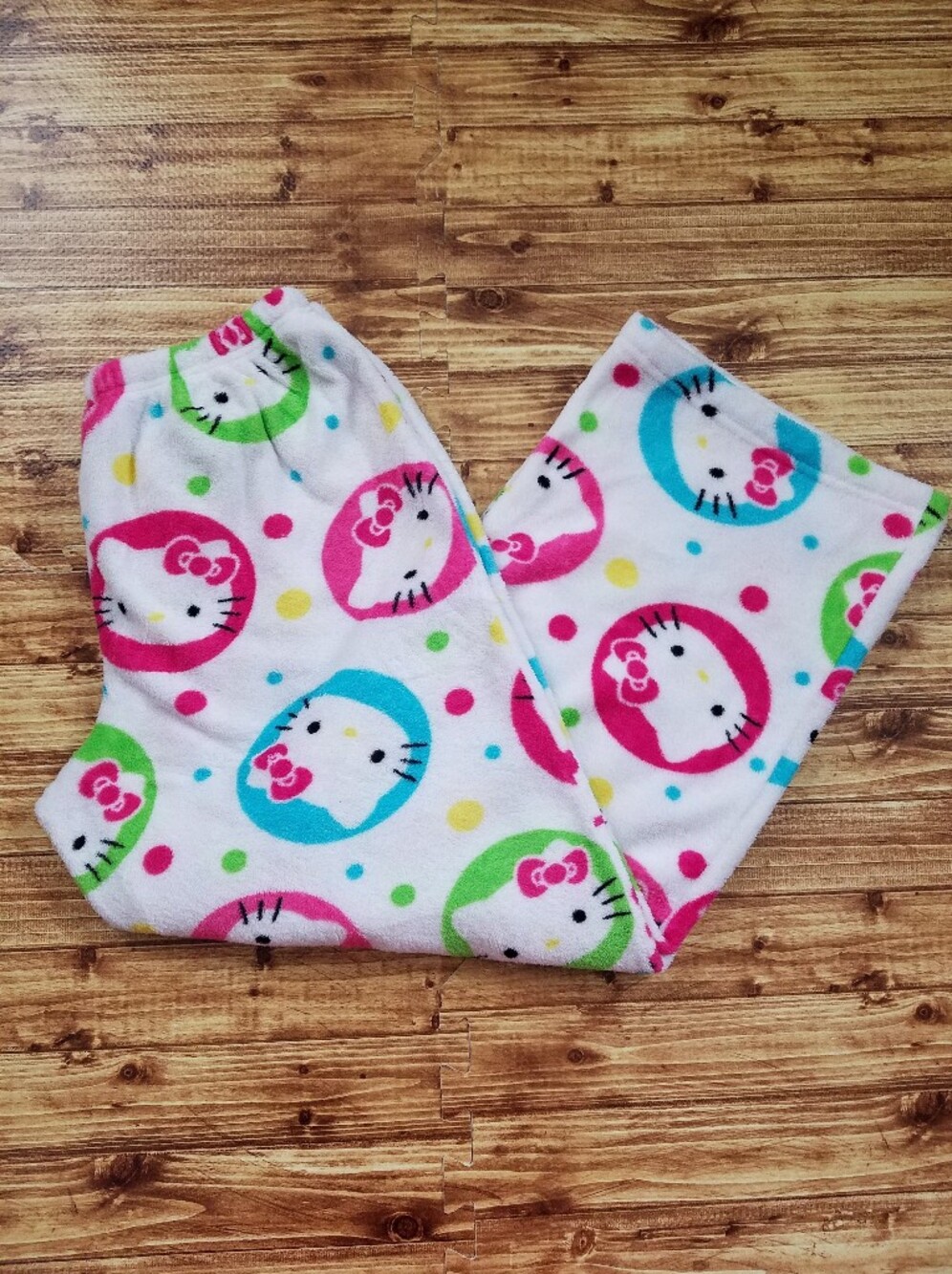 Sanrio Hello Kitty White Pink Pajama Pants Plush Fleece Soft Women's XL Lounge